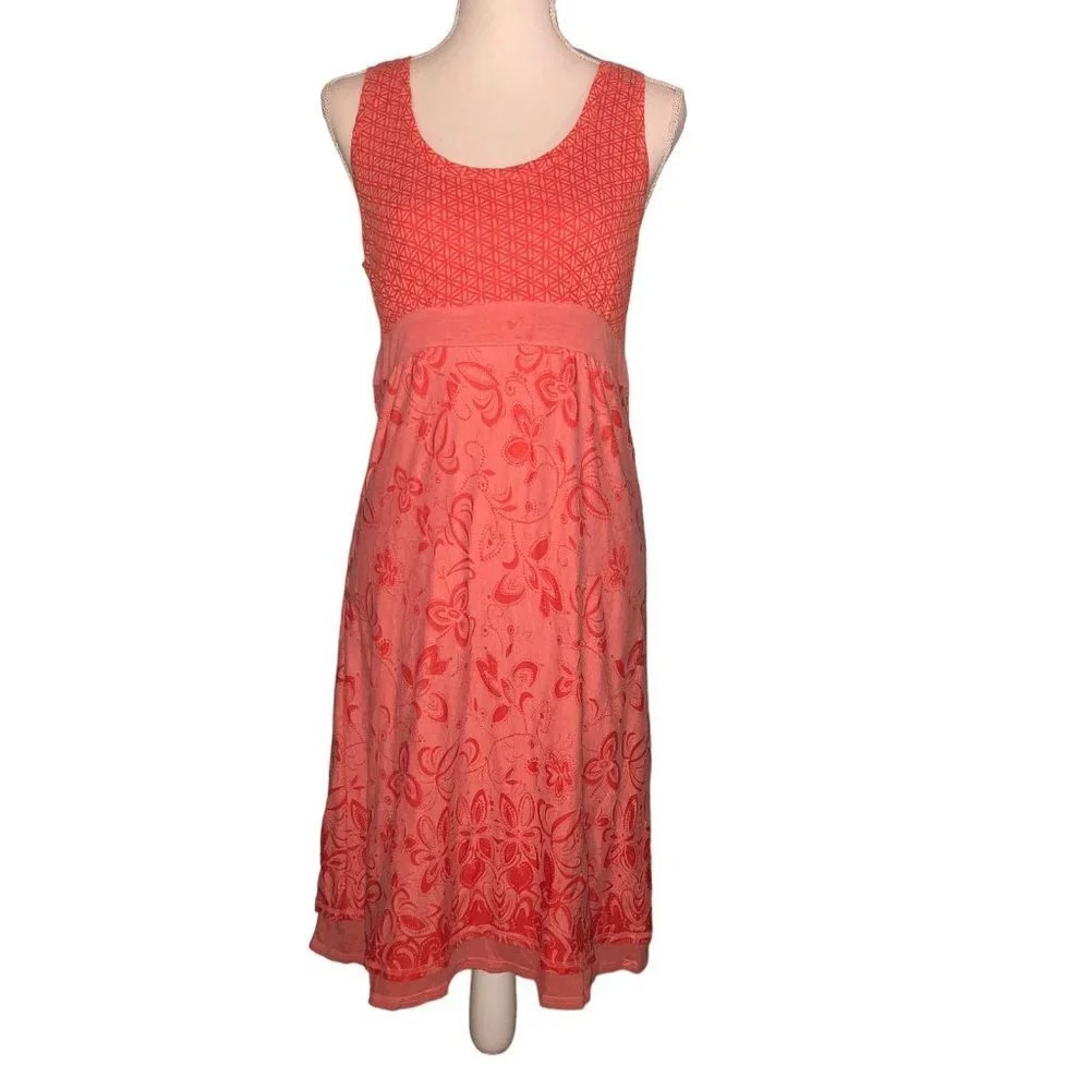 Athleta Sz M Women's Yoga "Vyasa" Burnout Printed Flame Red Tiger Lily Dress